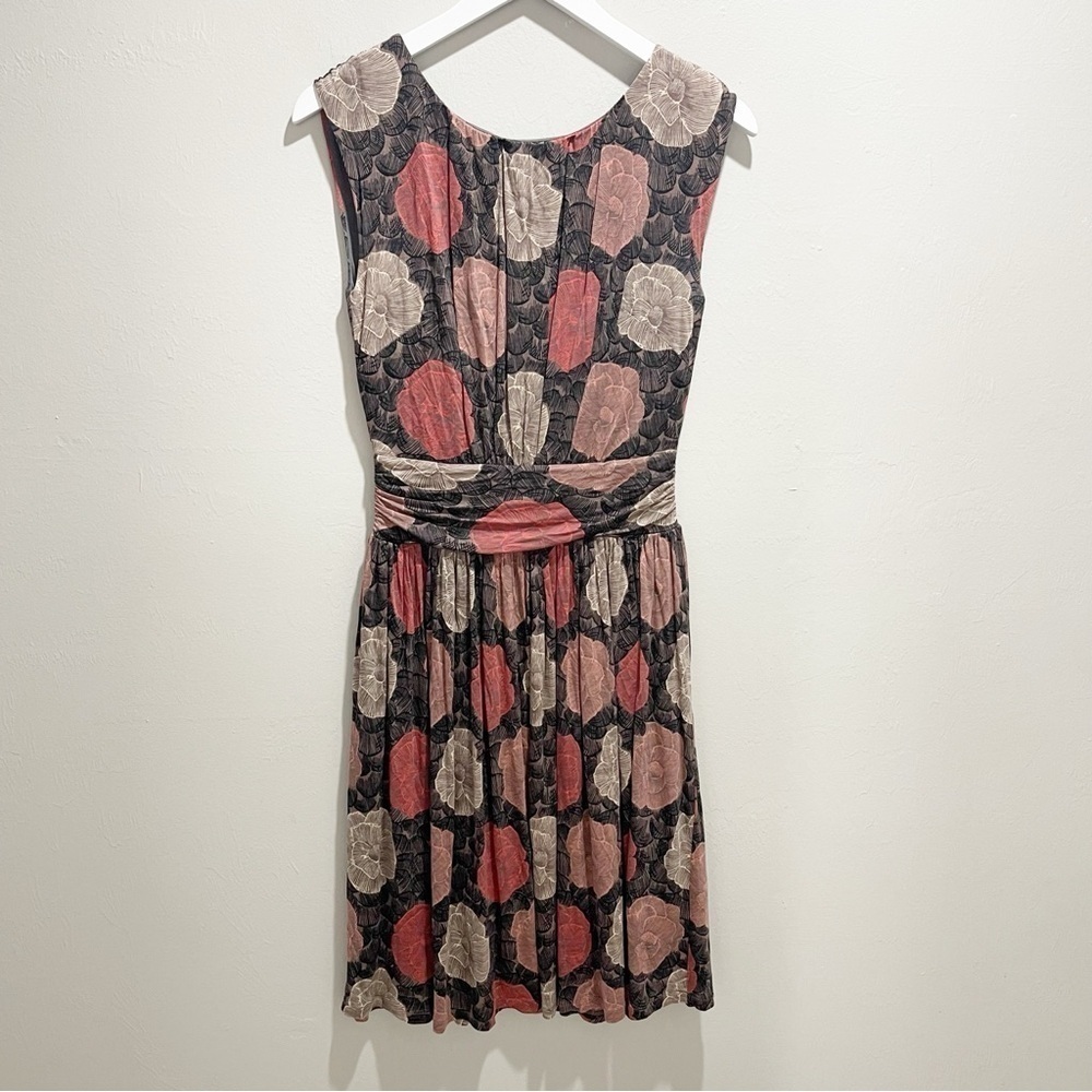 BODEN Women’s Gray Coral Floral Print Pleated Fit And Flare Dress Lined Sz US 2